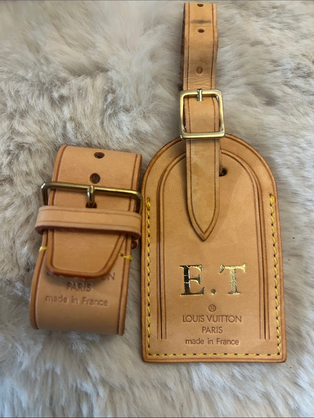 Louis Vuitton large tan leather luggage tag and poignet